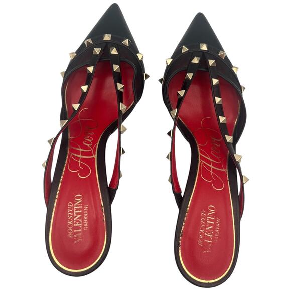 Valentino Garavani Rockstud Alcove Black Leather Pointed Toe Mules EU 39 / US 9 - Picture 8 of 8